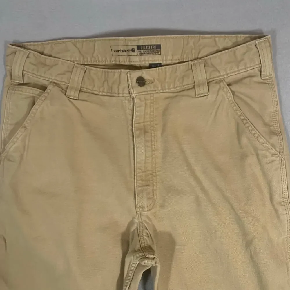 Mens Carhartt Pants 36-34 Beige Canvas Workwear